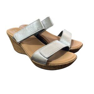 Naot Silver Wedge Sandals Cork-Sole & Adjustable Straps Womens Size 37 / US 6